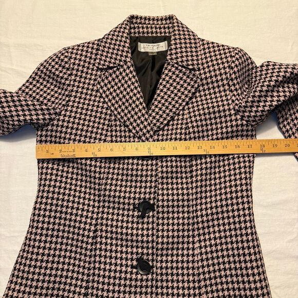 Tahari Pink & Black Houndstooth Long Blazer 4P: fully lined - Picture 9 of 15